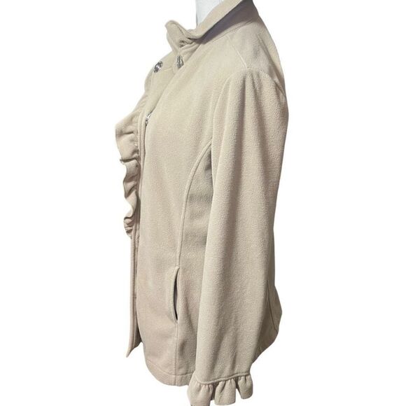 EIVISSA COLLECTION Tan, Super soft Fleece Jacket, Ruffled Collar & Cuff, Size M - Picture 7 of 9